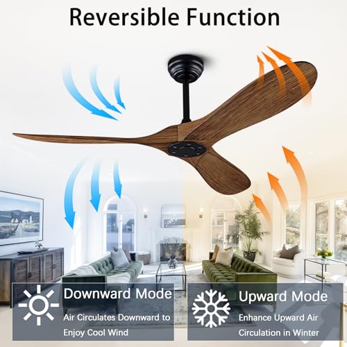 QUTWOB 52" Ceiling Fan with Remote Control No Lights,Modern Reversible DC Motor Indoor Outdoor 3 Blades Ceiling Fans for Patio Bedroom Living Room(Black+Dark Walnut) by QUTWOB - Image 4