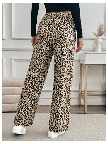 Verdusa Women's Leopard Print Pants Y2K Streetwear Straight Leg Long Trousers with Pockets2