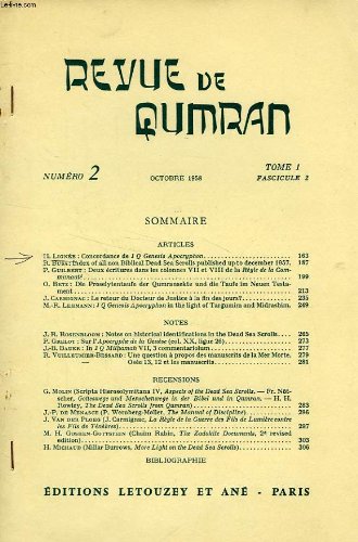 REVUE DE QUMRAN, TOME 1, FASC. 2, N° 2, OCT. 1958, EXTRAIT, CONCORDANCE DE 'I Q GENESIS APOCRYPHON'