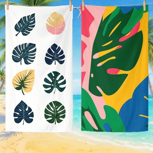 Toalla Playa 100 x 220 cm Toallas de Playa Microfibra ,Toallas Baño Grandes, Secado Rápido Absorbente Suave Sin Arena Compacta Beach Towel para vacaciones Picnic Piscina Esencial con Bolsa Hoja Q-618
