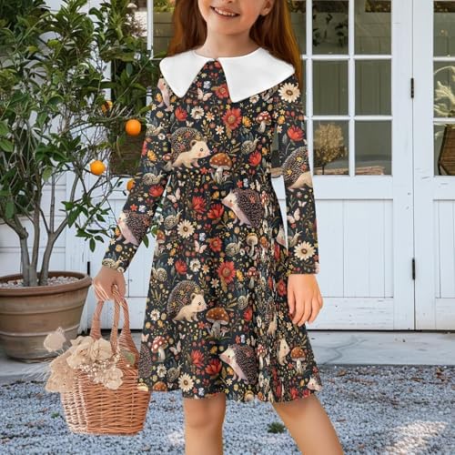 Long Sleeve Dresses for Girls Winter Fall Soft Peter Pan Collar A Line Cute Print Party Midi Dress3