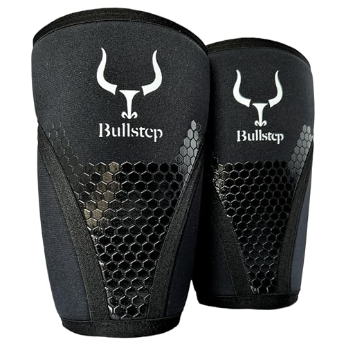 Bullstep® - Ginocchiere Palestra Squat | Ginocchiere Powerlifting 7mm SCR/Neoprene | Ginocchiere Crossfit a Compressione | Fasce Ginocchia Bodybuilding | Knee Sleeves Cross Training (M)