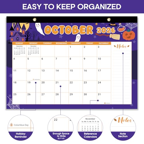 Image of Desk Calendar 2026-2027, 21-Month Calendar Runs Unitl June 2027, Large 17 inch x 12 inch Monthly Desktop & Wall Calendar for Home & Office - Watercolor Festival