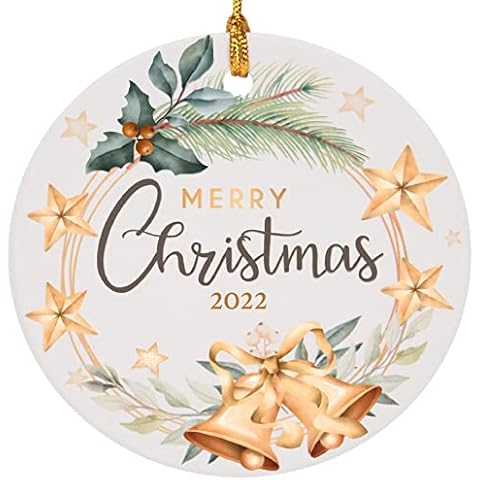 Avamie 2022 Christmas Ornament, Christmas Tree Ceramic Round Hanging Ornament, Two-Side Printed Design, Tradtional Festive Merry Christmas Ceramic Ornament Cover