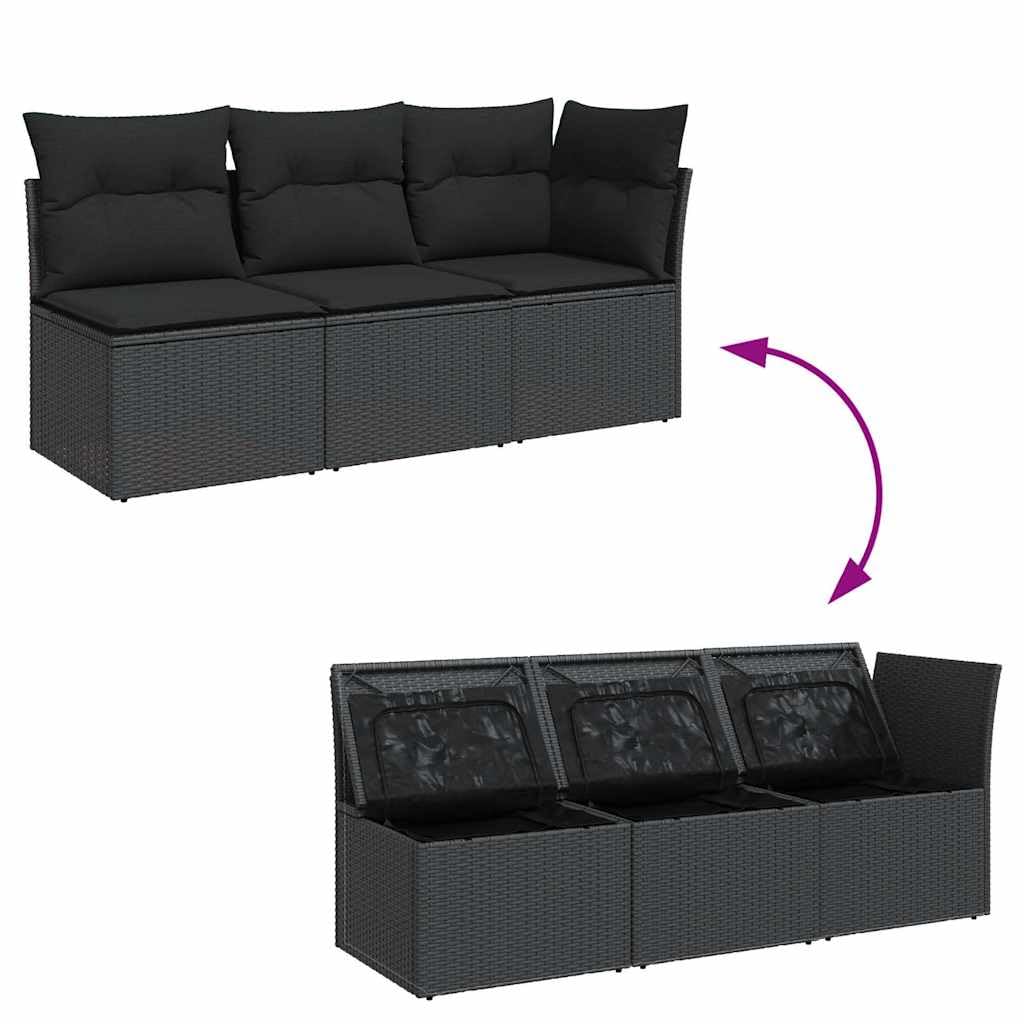 vidaXL Divano da Giardino con Cuscini 3 posti Nero in polyrattan
