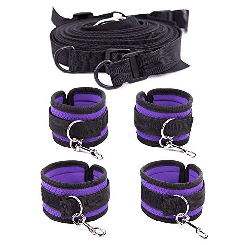 Bed Restraints Kit Under Bed Bondage Eye Mask Blindfolds Soft Wrist and Ankle Handcuffs with Restraint Straps Rope for Couples Sex-purple2