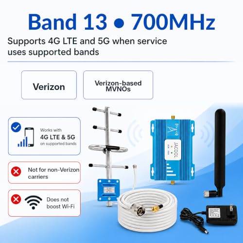 Image of Cell Phone Signal Booster for Verizon, 5G 4G LTE Band 13 700MHz | Verizon Cell Phone Booster for Home, 3,000 Sq Ft, FCC Approved, Multi-User, Outside Signal Required