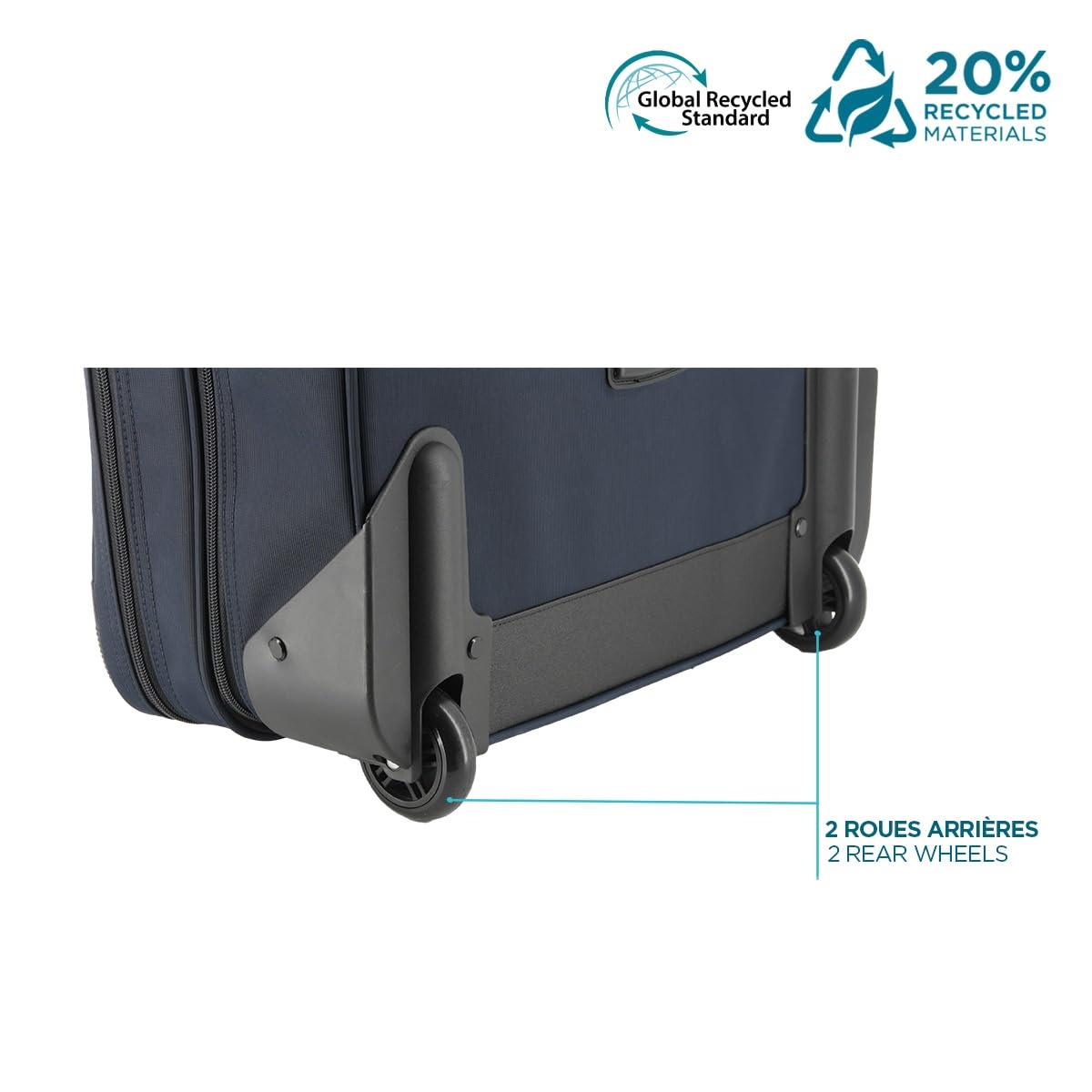 MOBILIS Sacoche à roulettes PC 14-17", Mallette à roulettes, Sac Affaires/Voyage Court Séjour, Matière Déperlante 20% Recyclé, Bleu Marine