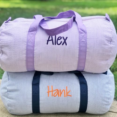 Personalized Kids Duffle Bag, Monogram Seersucker Baby Bag, Pink, 46cm x 24cm2