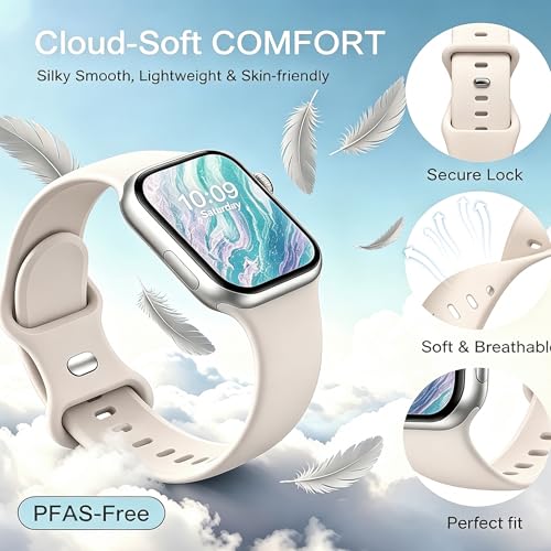 Image of Sport Bands Compatible with Apple Watch Band Women Men 40mm 38mm 41mm 42mm 44mm 45mm 46mm 49mm ,Soft Wristband Waterproof Replacement Strap for iWatch Bands Series 11 10 9 8 7 6 5 4 3 2 1 SE Ultra Starlight