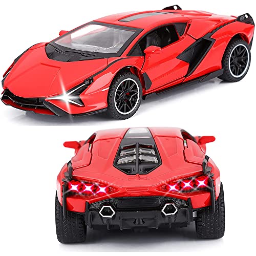 Image of DARVICE 1:24 Diecast Metal Car Model Sian Toy Cars for Kids Pull Back Openable Doors with Light Sound