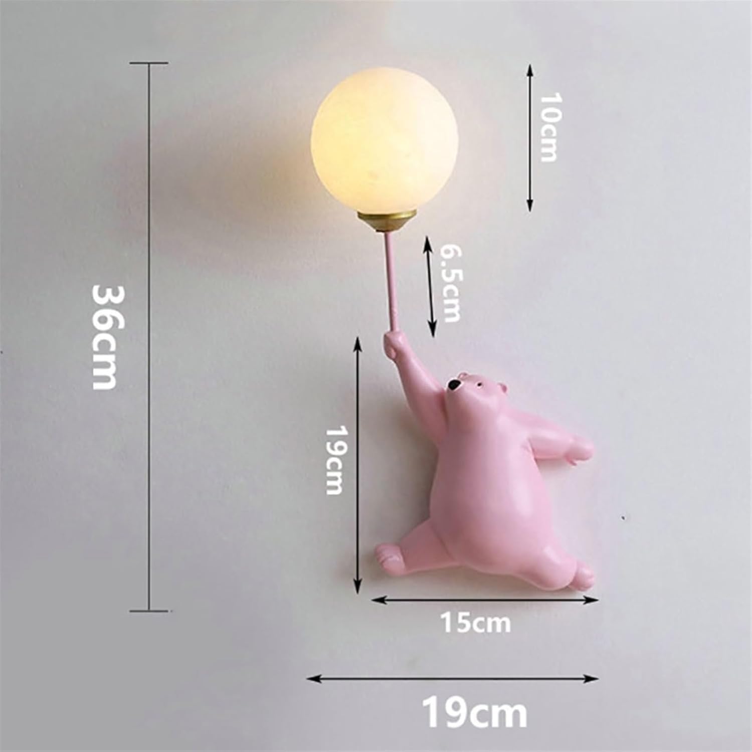 WJJHERRH Resin Lamp Body with 3D Moon Frosted Glass Lampshade Wall Creative Cartoon Bear Light for Living Room(White)