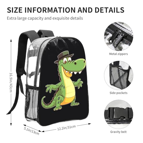 Funny crocodile cartoon Clear Backpack Heavy Duty PVC Transparent Backpack for Concert Work Travel Bag2