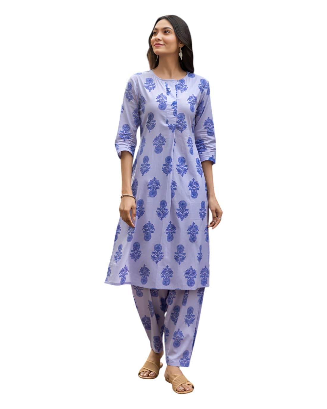 LookMark Women Cotton Blend Printed Kurti Set Straight Bottom