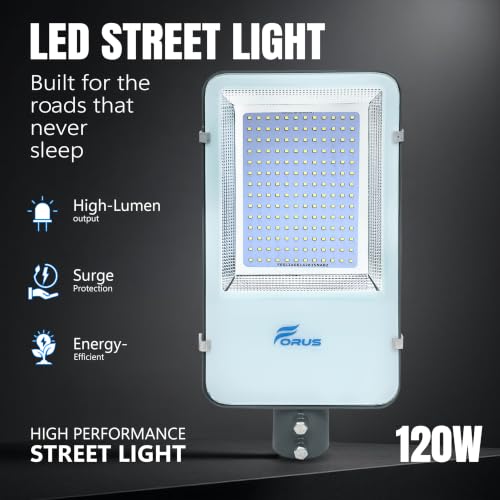 Image of Forus 120W LED Street Light Outdoor with 4 Year Warranty, IP66 Waterproof Decorative Focus Natural White Light for Road, Garden, Events, Security, Terrace, Landscape, Pathway, Building Lighting (1 PC)