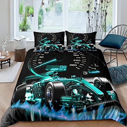 Homemissing Ensemble de Literie de Voiture de Sport Enfants Formula Racing Housse de Couette 220x240cm Garçons Filles Sports Extrêmes Parure de Lit Cool...
