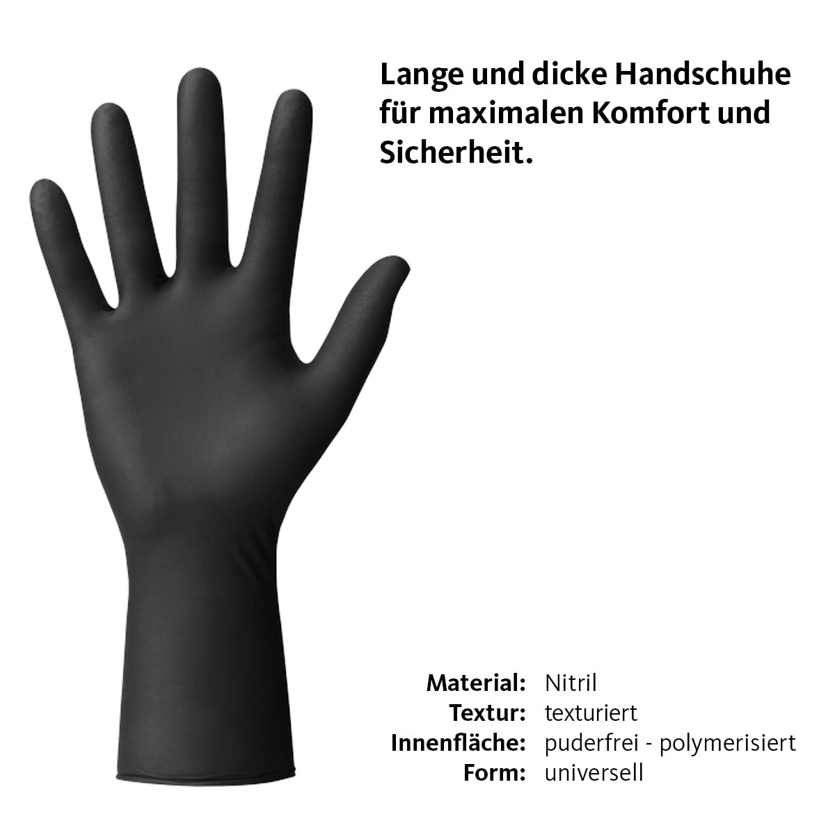 MERCATOR MEDICAL Nitrilhandschuhe Schwarz | M - XL | Ideall NITRILE MOTO Einweghandschuhe Puderfrei Latexfrei 3x dicker Extra lang 30 cm Nitril- Handschuhe, Größe:M