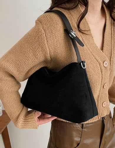 Suede Shoulder Crossbody Bag for Women Soft Small Tote Purse Trendy Top Handle Satchel Handbag Work Leather Bag3