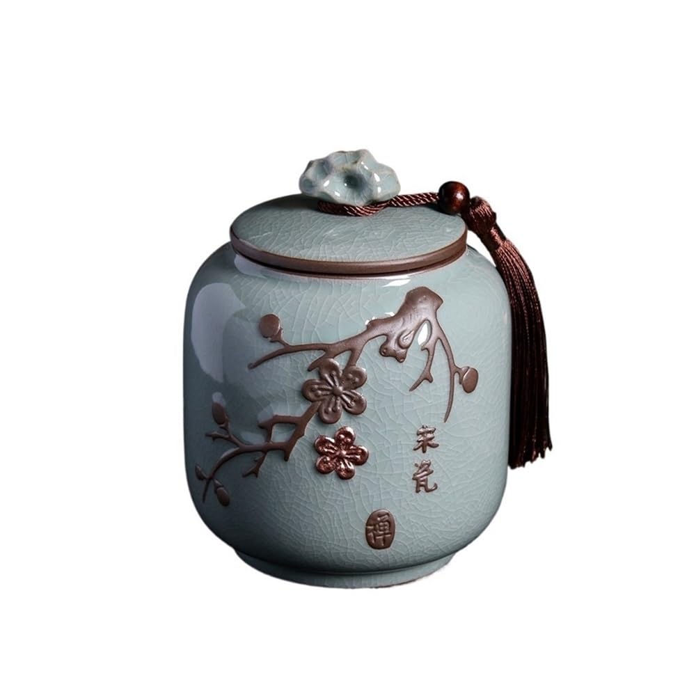 CHENGAIJIAN Tea Canister Household Ceramic Tea Canister With Sealed Lid Large Capacity Embossed Storage Jar For, Spices, Candy, Coffee(Blue)