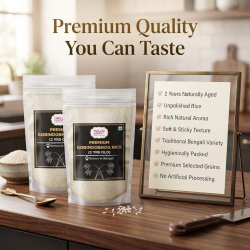 Image of Delight Foods Premium Bengali Gobindobhog Rice 1kg | 2 Years Old Aged | Unpolished Aromatic Short Grain Chawal | Grown in Bengal | Ideal for Payesh /Kheer, Biryani & Pulao