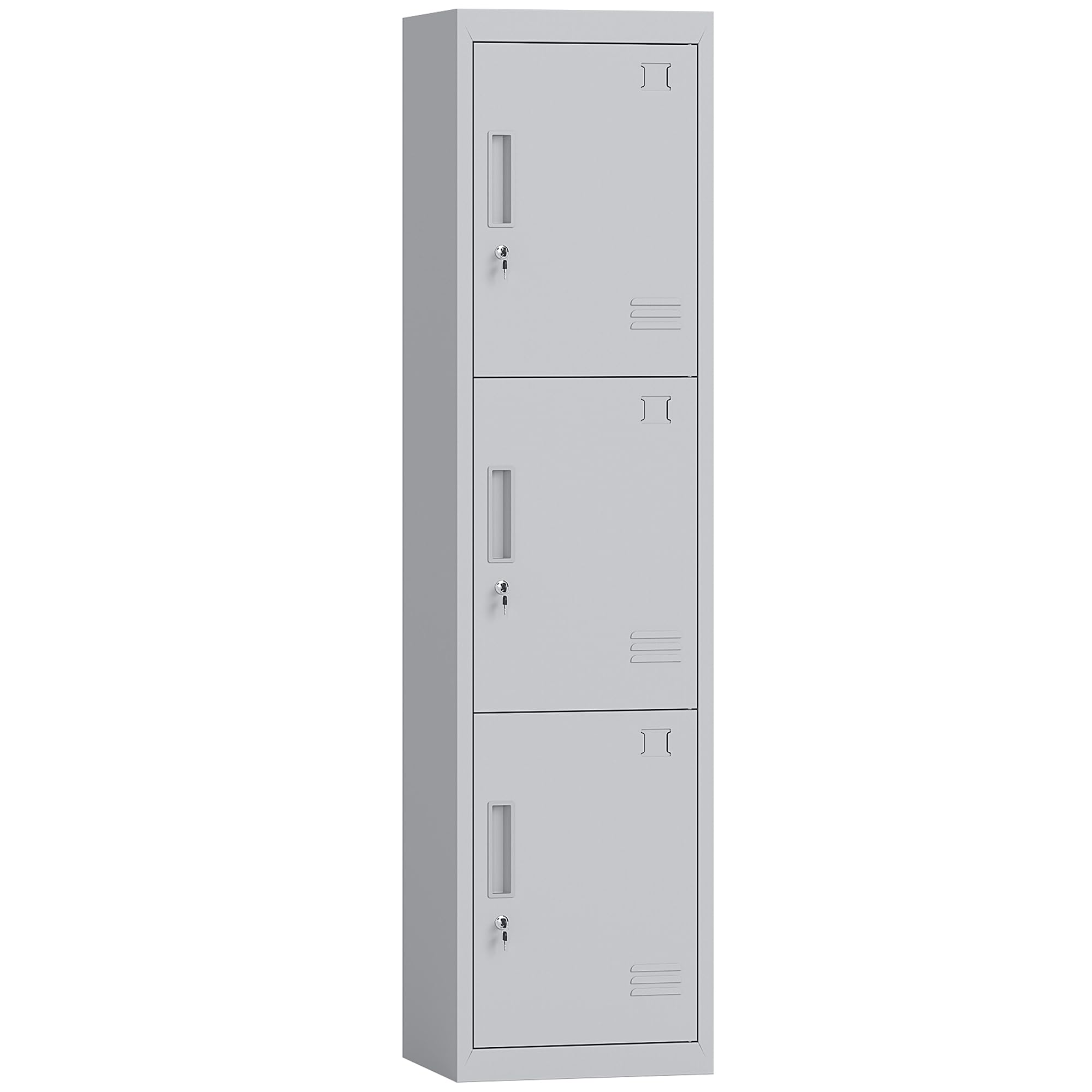 HOMCOM Armadietto per Documenti a 3 Ante e 3 Ripiani in Acciaio, Armadio Ufficio con Serratura Chiavi, Fessure di Ventilazione, Mobiletto Multiuso Portadocumenti, per Casa Ufficio, 45x38x180cm, Grigio