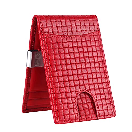 Image of Brooklyn Bridge Genuine Leather Money Clip Wallet for Men Matt VT Red - Premium Slim RFID Protected Wallet with Cash Clip & Multiple Card Slots, Stylish Front Pocket Design, Gift for Men