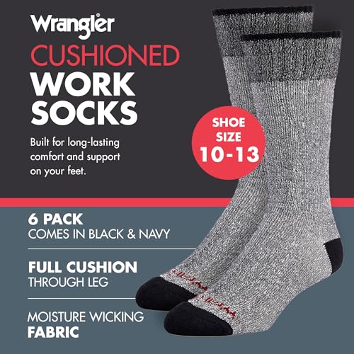 Wrangler Work Socks for Men – Soft Cushioned Mens Crew Socks Size 10-13 (6 Pack)2
