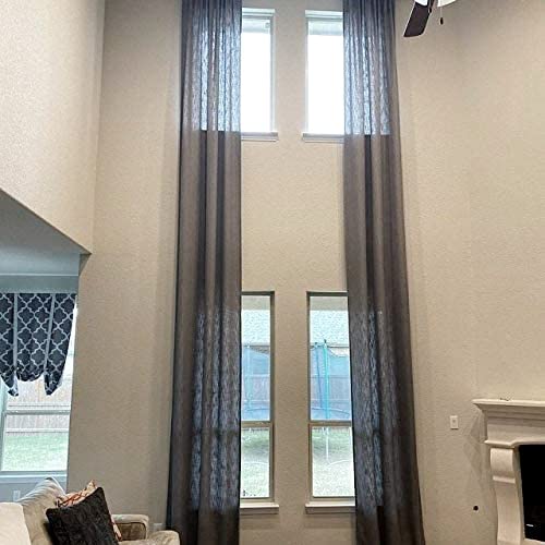 Ikiriska Extra Long Luxury Solid Linen Curtain Custom Made 8-24 ft Length 2 Story Drapes (Dark Gray, 50″Wx168″L)