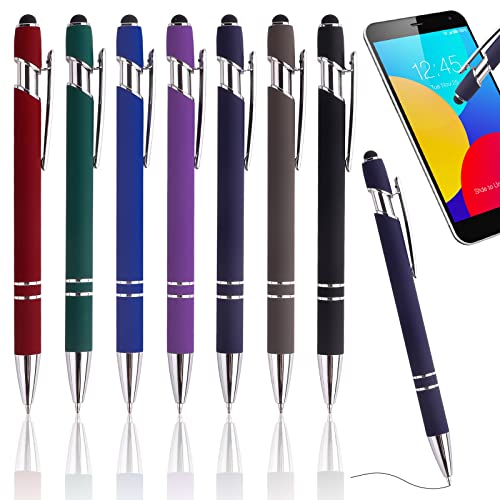 7 Pièces Stylos à Bille Rétractable, 2 en 1 Stylet Personnalisés Capacitif, 1,0 mm Stylo Bille Rechargeables Encre Noire, pour L'école, le Travail, La...