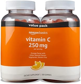 Amazon Basics Vitamin C 250 mg Gummies, Orange, 300 Count (2 Packs of 150), 2 per Serving (Previously Solimo)