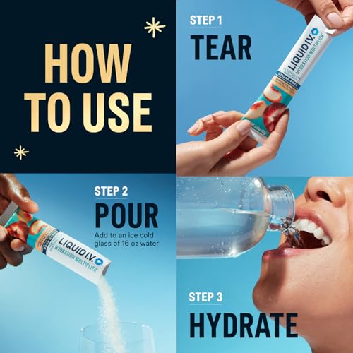 Image of Liquid I.V. Hydration Multiplier Sugar-Free - Variety Pack Stocking Stuffer - Raspberry Melon, Lemon Lime, and White Peach - 4 Pack (12 Sticks)