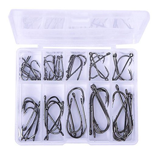 General 50Pcs/Pack 10 Size Assorted Sharpened Sharp Fishing Fish Hook Tackle Lure Bait Set Kit