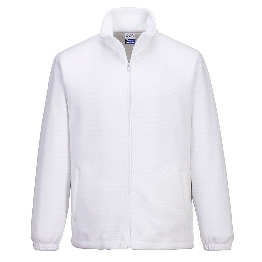 Portwest Men's White As26 Anti-Static Esd Fleece Jacket Ce Certified En 61340 Workwear With Zipped Pockets Carbon Fibre Midlayer Polar Fleece 280G, Xxl