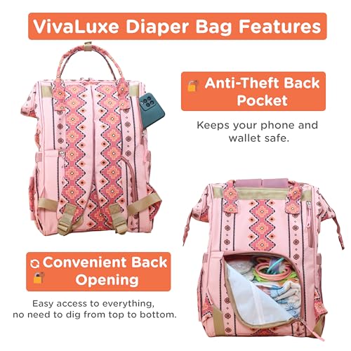 Image of Motherly Patented Diaper Bag Backpack for Moms | Waterproof Baby Travel & Maternity Bag | Spacious Nappy Bag with Multiple Compartments, Insulated Bottle Pockets & Warranty (VivaLuxe Series, Pink)