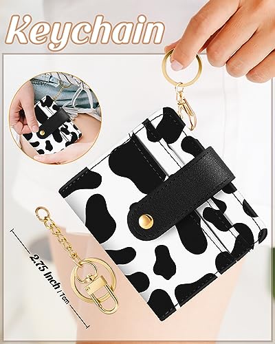 Image of Bistup Small Card Wallet for Women with Keychain, Cow | Clear ID Window, Compact Design for Daily Carry, Durable Material, Sturdy Keychain, Aesthetic