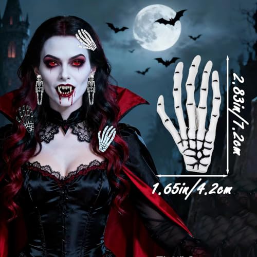 Halloween Hair Clips Skeleton Hands Bone 6Pcs White and Black, Punk Rock Horror Alligator Barrettes Hair Clip for Women Girls Hair Accessories(Hairpin, 6 Pcs) - image 3