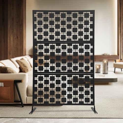AQIFAND Biombo de privacidad, separador de habitaciones con soporte, pared de protección visual de metal, para exterior, interior, oficina, balcón, dormitorio, 120 x 40 x 190 cm, color negro