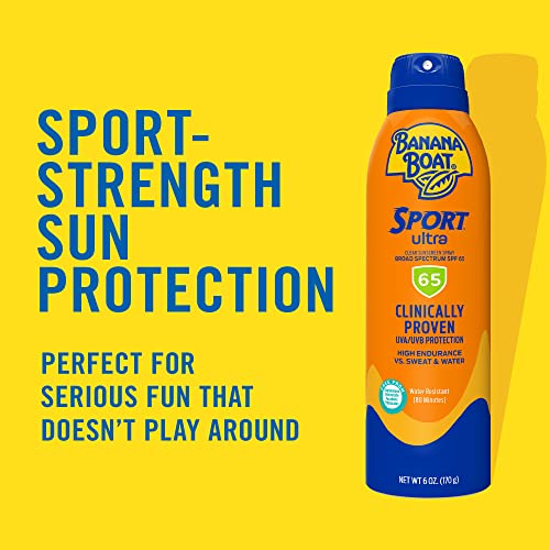 Image of Banana Boat Sport Ultra SPF 65 Sunscreen Spray, 6oz | Banana Boat Sunscreen Spray SPF 65, Oxybenzone Free Sunscreen, High SPF Sunscreen, Spray On Sunscreen, Water Resistant Sunscreen, 6oz (Pack of 2)
