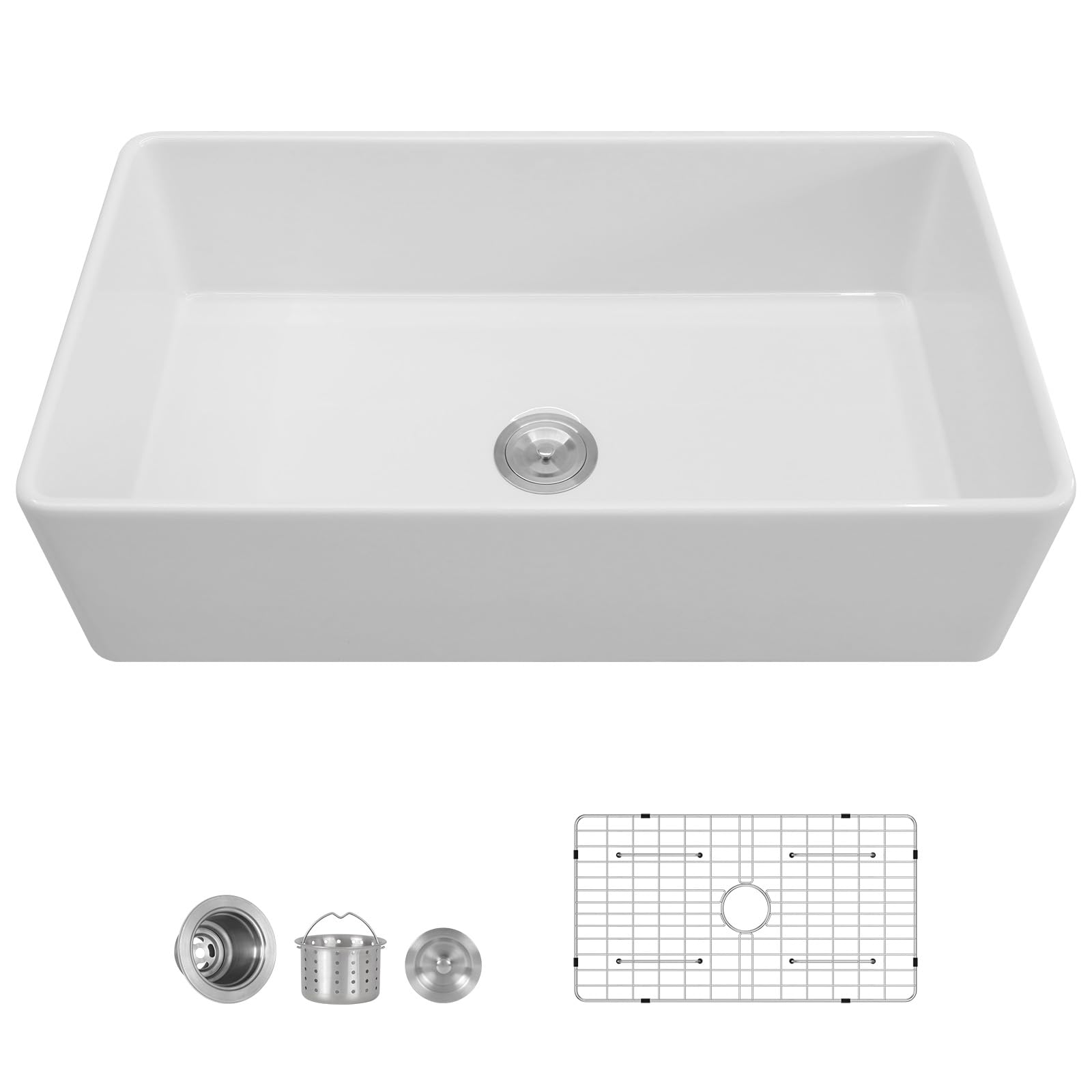 Funmier 36 White Farmhouse Kitchen Sink - 36x20 Inch Apron Front Kitchen Sink Farm Sink Porcelain Fireclay Ceramic Single Bowl Farmer Sinks Reversible Front Kitchen Sink- INSPECTED