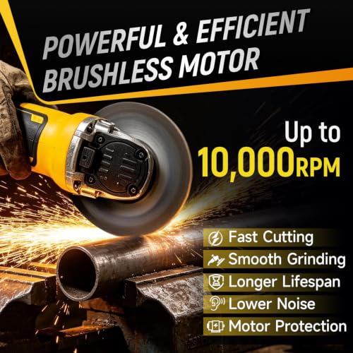 Cordless Grinder, 4-1/2 in. Brushless Angle Grinder Compatible with DeWalt 20V MAX Battery, 4 Preset Speeds up to 10,000 RPM, Includes 5 Grinding & Cutting Wheels, Tool Only - image 2