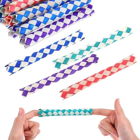DIVINA VITAE 24 Pcs Chinese Finger Trap Classic Wooden Finger Trap Colorful Chinese Wooden Chinese Finger Traps Bird Chew Finger Trap Cool Birthday Party Favors Goodie Bag Stuffers (4 Colors Random) Cover