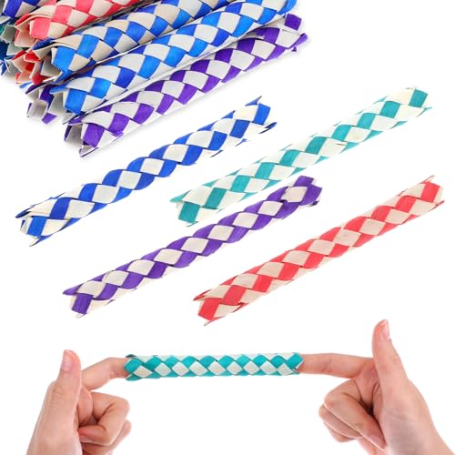 DIVINA VITAE 24 Pcs Chinese Finger Trap Classic Wooden Finger Trap Colorful Chinese Wooden Chinese Finger Traps Bird Chew Finger Trap Cool Birthday Party Favors Goodie Bag Stuffers (4 Colors Random)