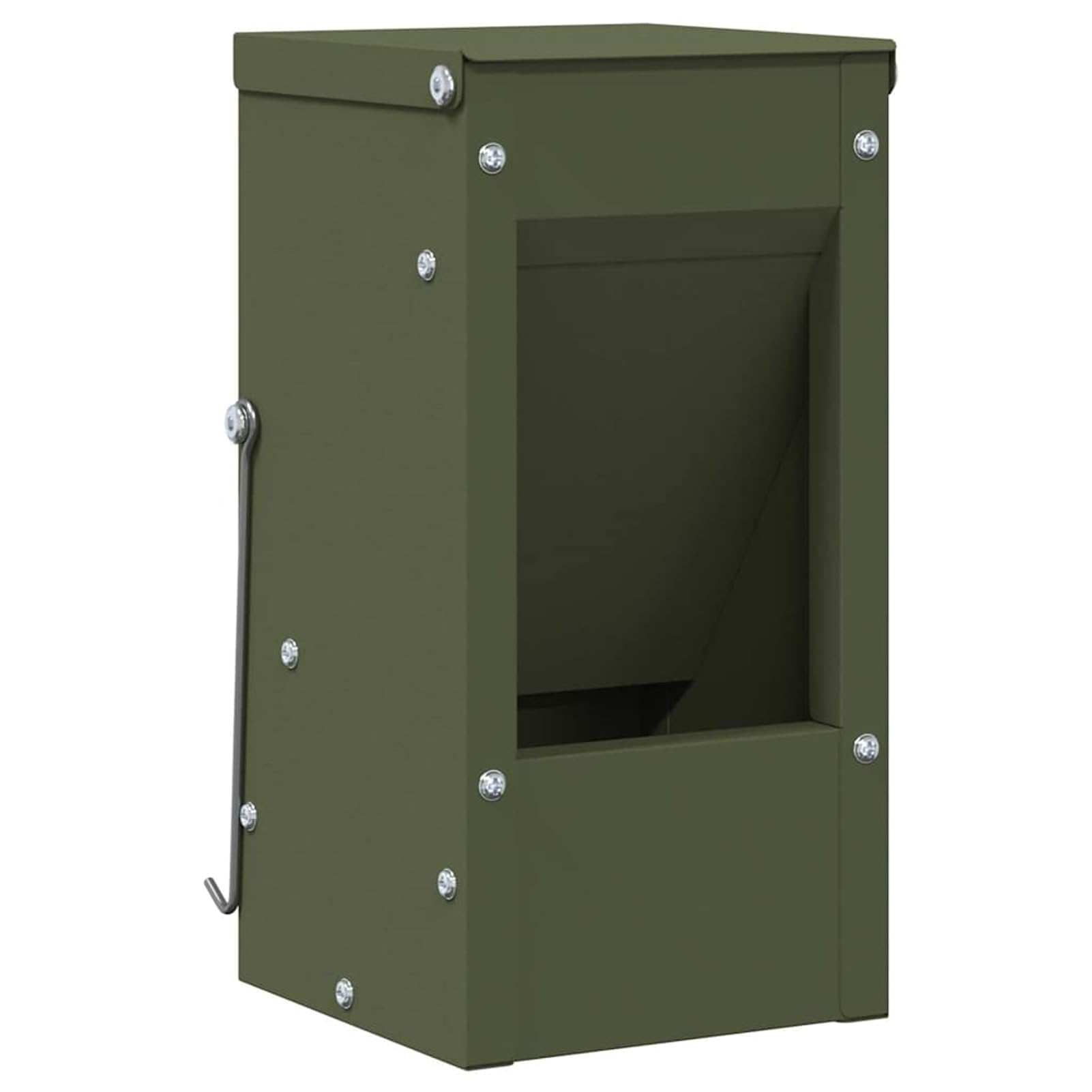Mangiatoia per Conigli in Acciaio, Verde Oliva, 1.5kg, con Ganci, Resistente alle Intemperie, per Interno/Esterno, Design con Fori di Drenaggio
