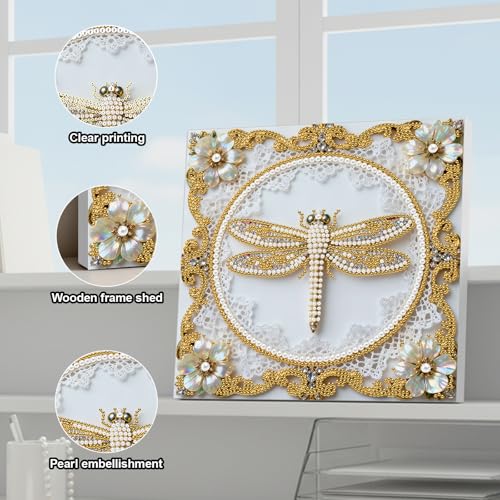 C'eitura Dragonfly Pearl Diamond Art Painting Kit for Adults - 9.84x9.84 Inch with Frame - Nature Pearl Gem Art for Garden Wall Decor, Unique Craft & Elegant DIY Gift - Image 2