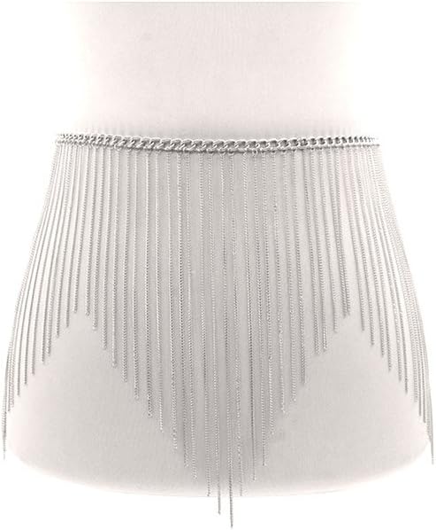 Plus Size Silver Metallic Fringe Belt