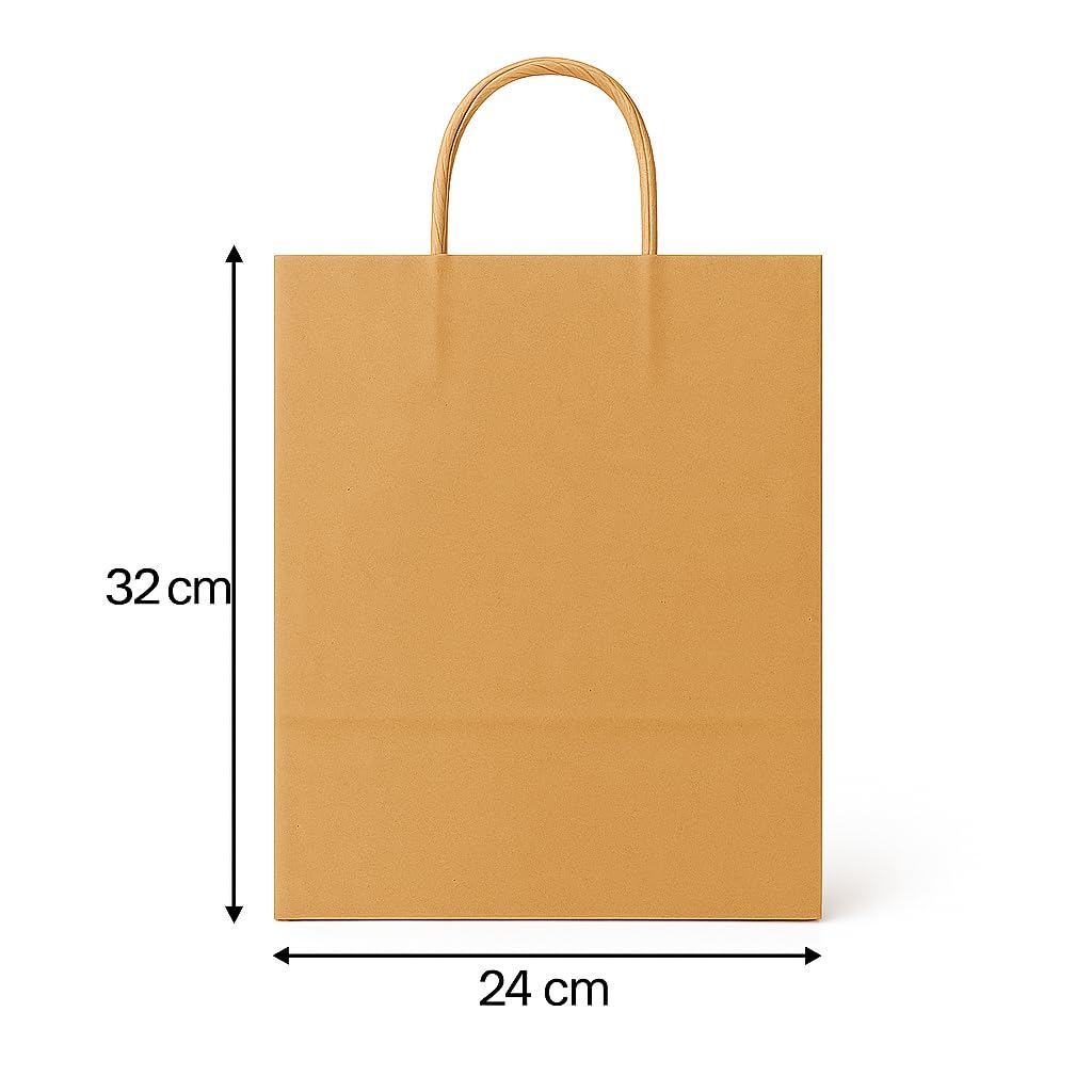 Bolsas de Papel Kraft Personalizadas con Logo – 24x31+11 cm – Asa Rizada – Impresión CMYK a 2 Caras – Bolsas para Tiendas y Comercios – Pack 50 (PACK 100)