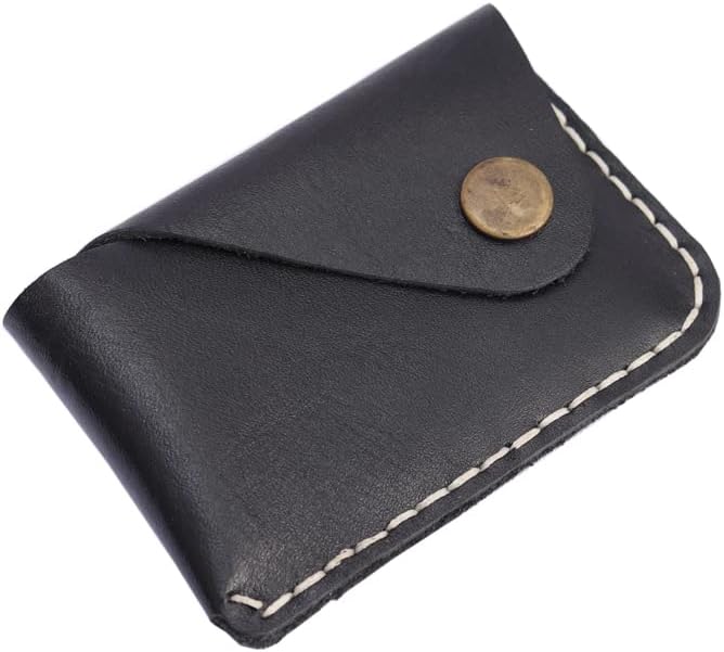 Handmade Leather Card Holder with Snap Closure - Ultra-Thin Minimalist Front Pocket Wallet, Hand-Stitched Simple Card Case - Image 6