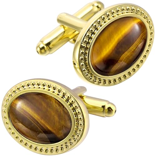 Manicón oval natural de ojo de tigre, dorado, unisex miniatura 1