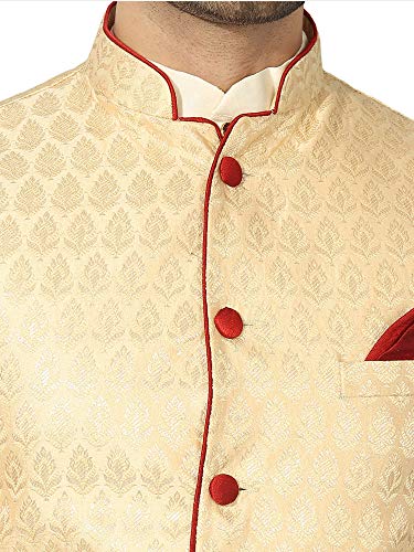 Image of Mens Off White Kurta Pyjama Set with Designer Ethnic Nehru Jacket (38, Cream /Golden)