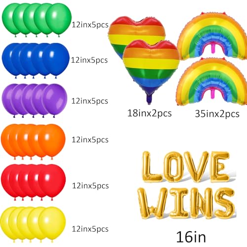 Image of Pride Party Decorations Set, LGBTQ Decor Kit Include 42 Balloons, 12 Rainbow Hanging Swirls, 2 Bright Love Banners, 2 Rainbow Foil Fringe Curtains for Pride Month Party Supply